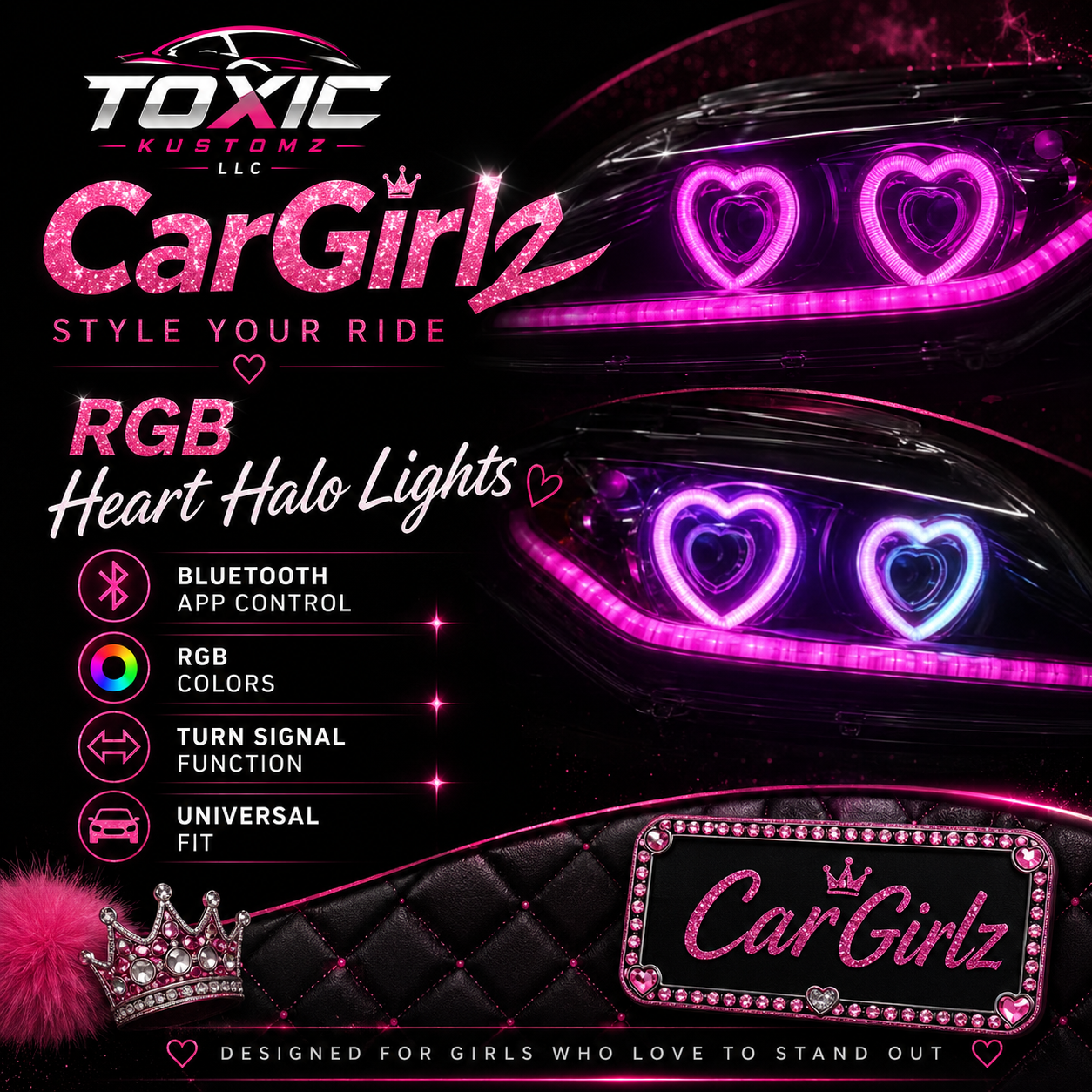 Universal RGB Heart Angel Eyes Halo LED DRL with Bluetooth App Control