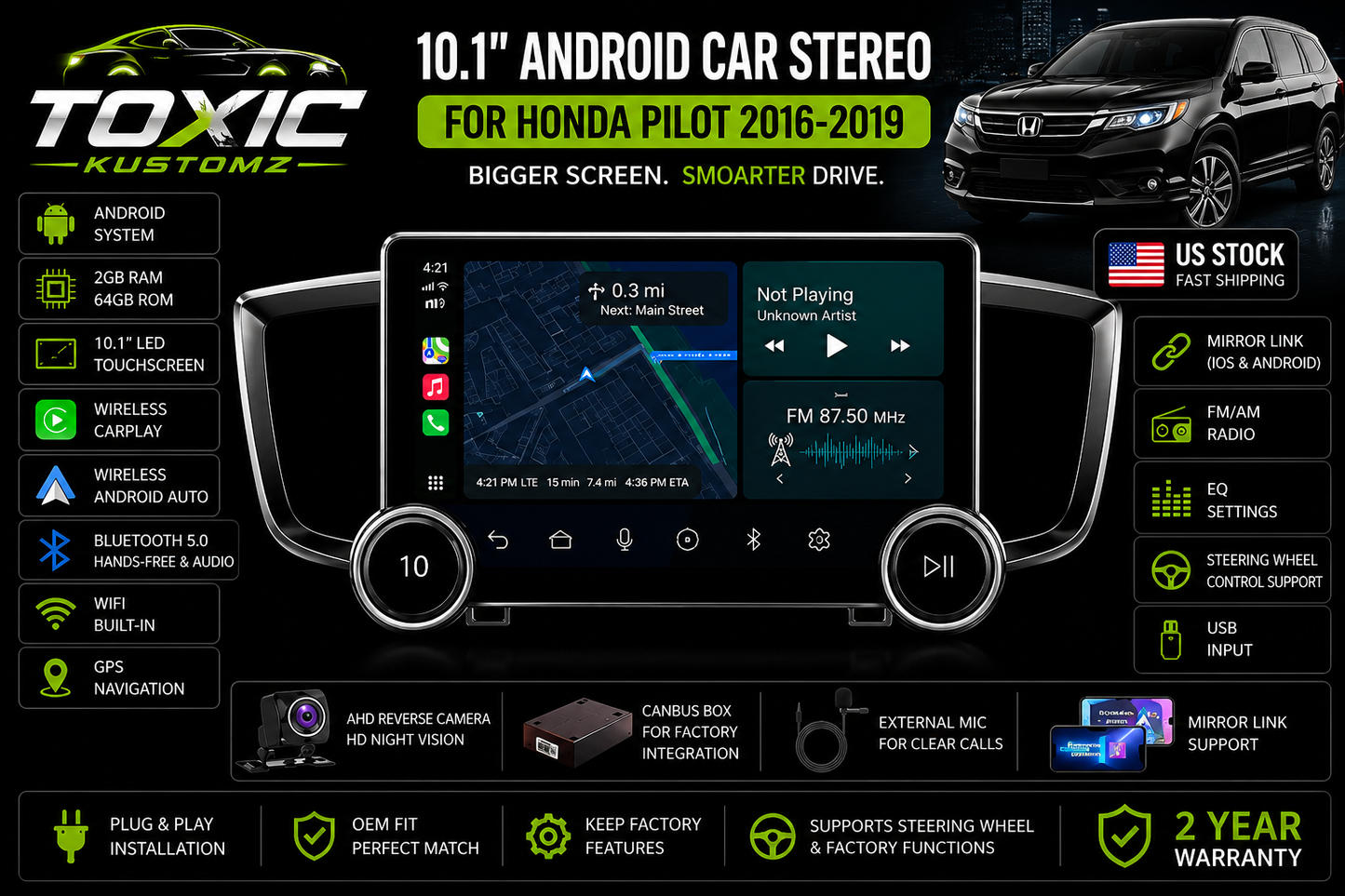 Toxic Connect™ 10.1" Android Display | Honda Pilot (2016–2019)