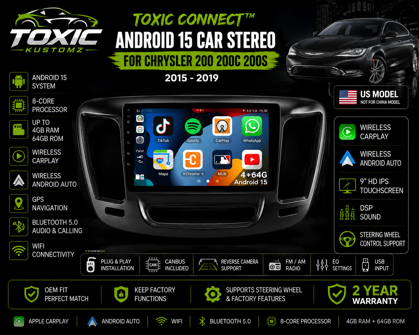 Toxic Connect™ Android 15 Display | Chrysler 200 (2015–2019)