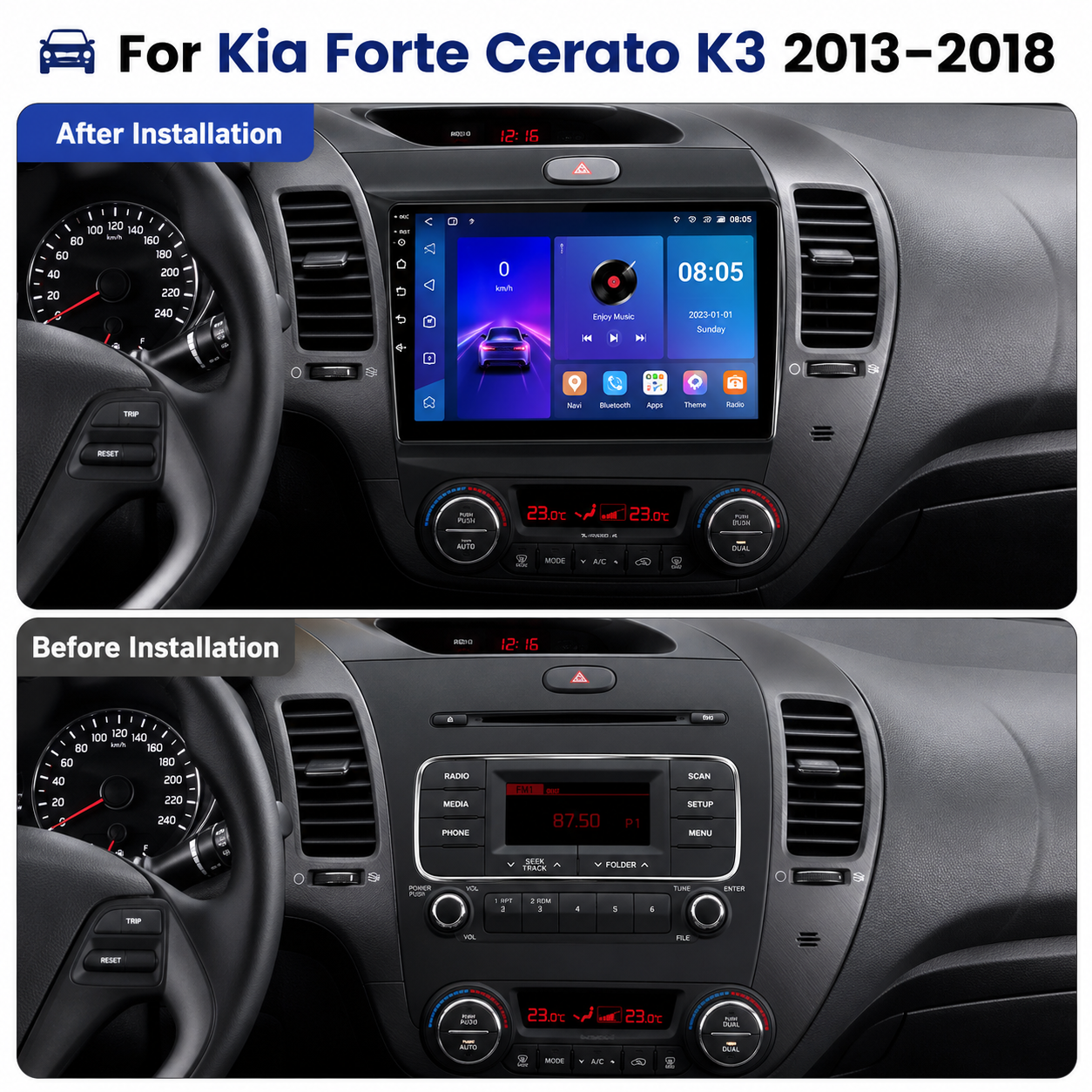 Kia Forte 2013-2018 CarPlay Android Auto Radio | 9" HD Touchscreen