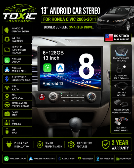 Toxic Vision™ 13" 2K Display | Honda Civic (2006–2011)