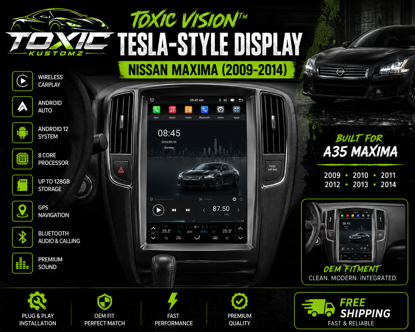 Toxic Vision™ Tesla-Style Display | Nissan Maxima (2009–2014)