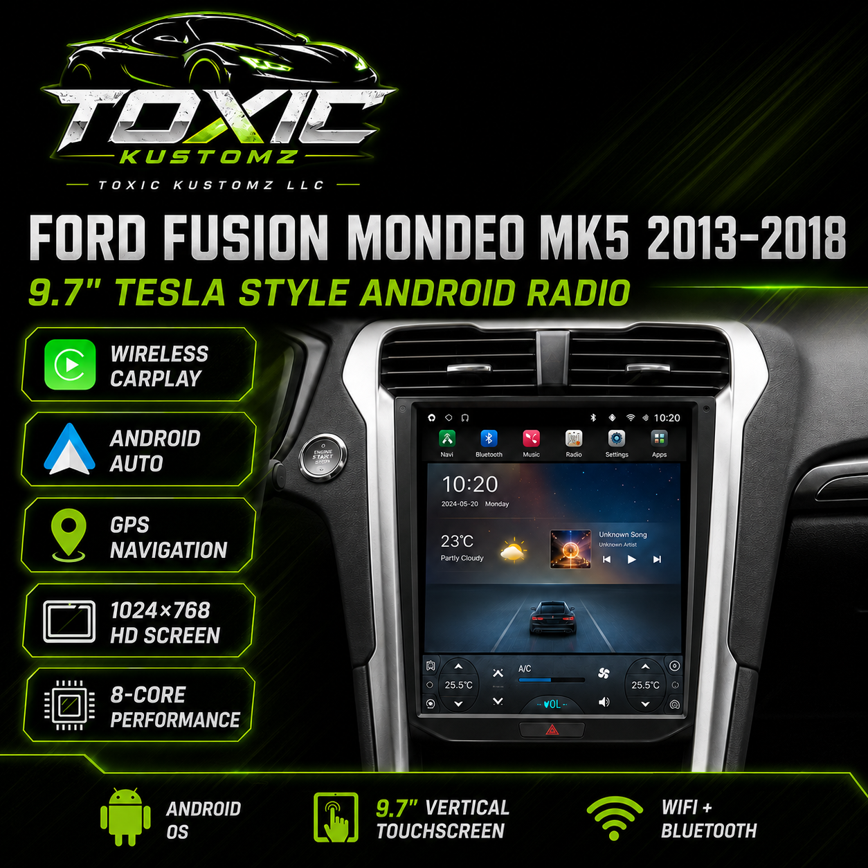 Ford Fusion/ Mondeo MK5 2013–2018 9.7" Tesla Style Android Radio with CarPlay