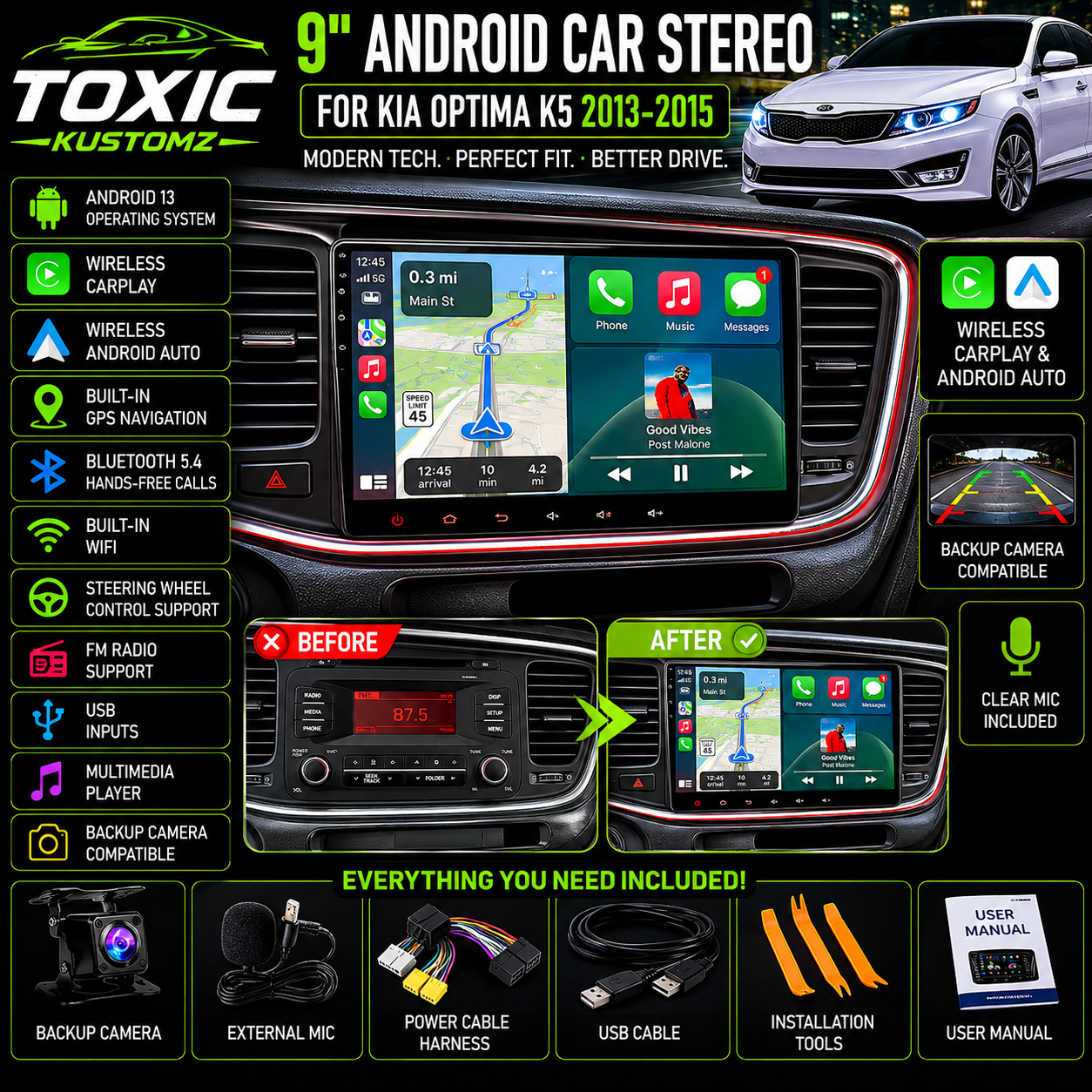 Toxic Connect™ 9" Android Display | Kia K5 Optima (2013–2015)