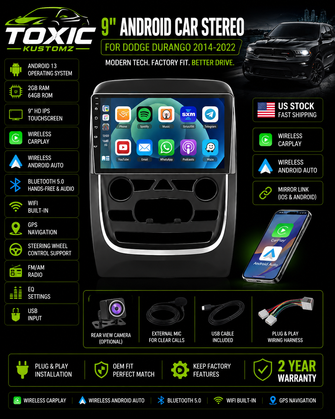Toxic Connect™ 9" Android Display | Dodge Durango (2014–2022)
