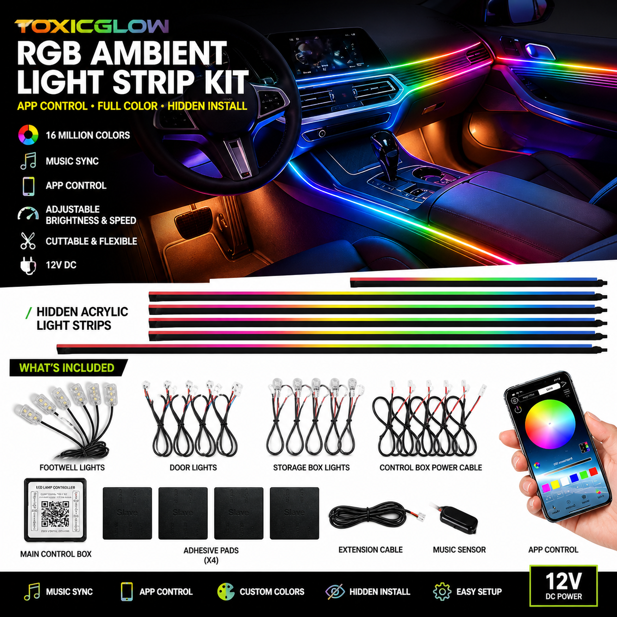 ToxicGlow 18-in-1 Interior Ambient Lighting Kit