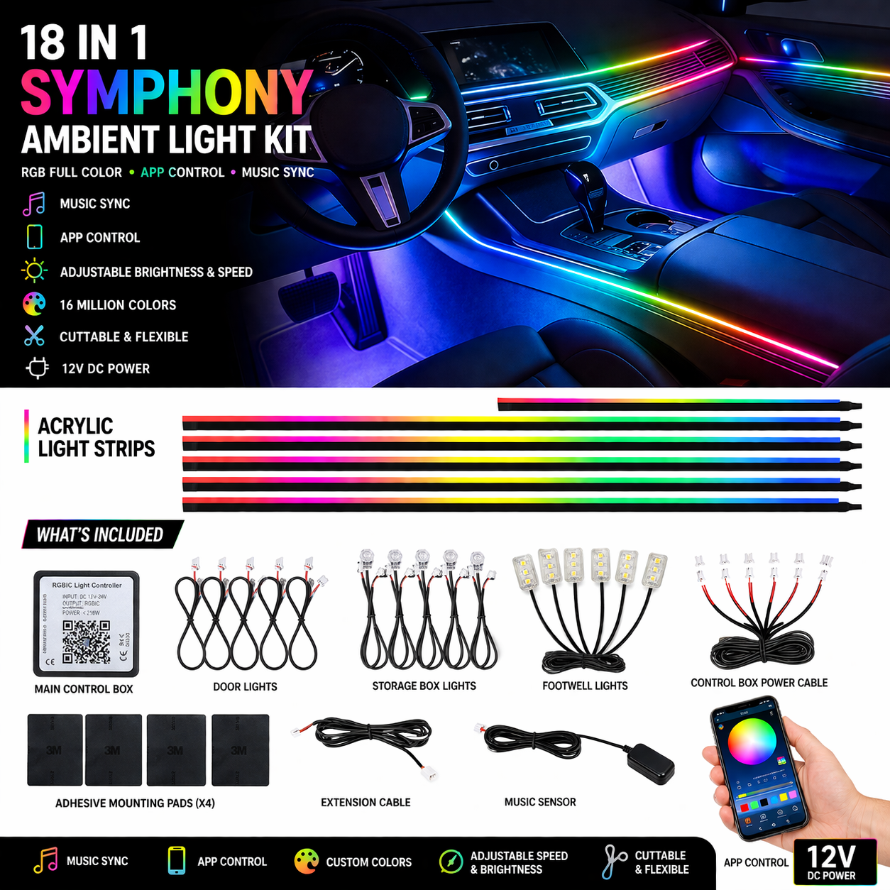 ToxicGlow 18-in-1 Interior Ambient Lighting Kit