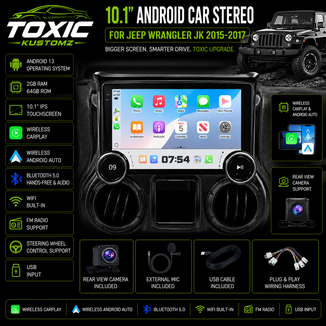 Toxic Vision™ 10.1" Android Display | Jeep Wrangler JK (2015–2017)