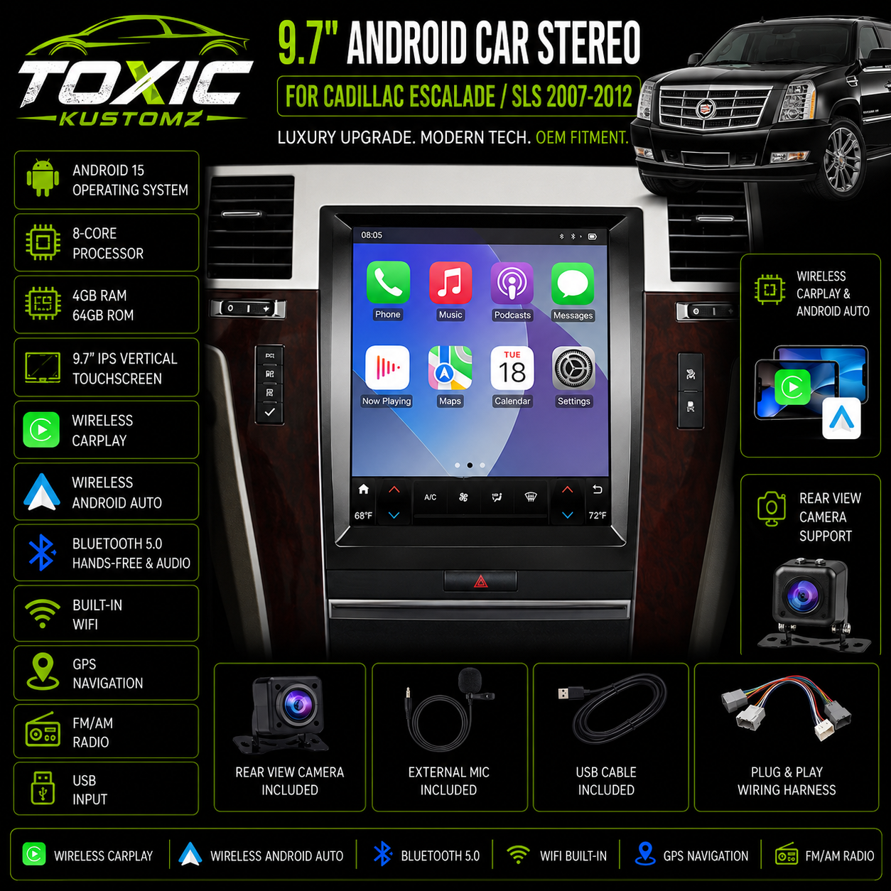 Toxic Vision™ 9.7" Android Display | Cadillac Escalade (2007–2012)