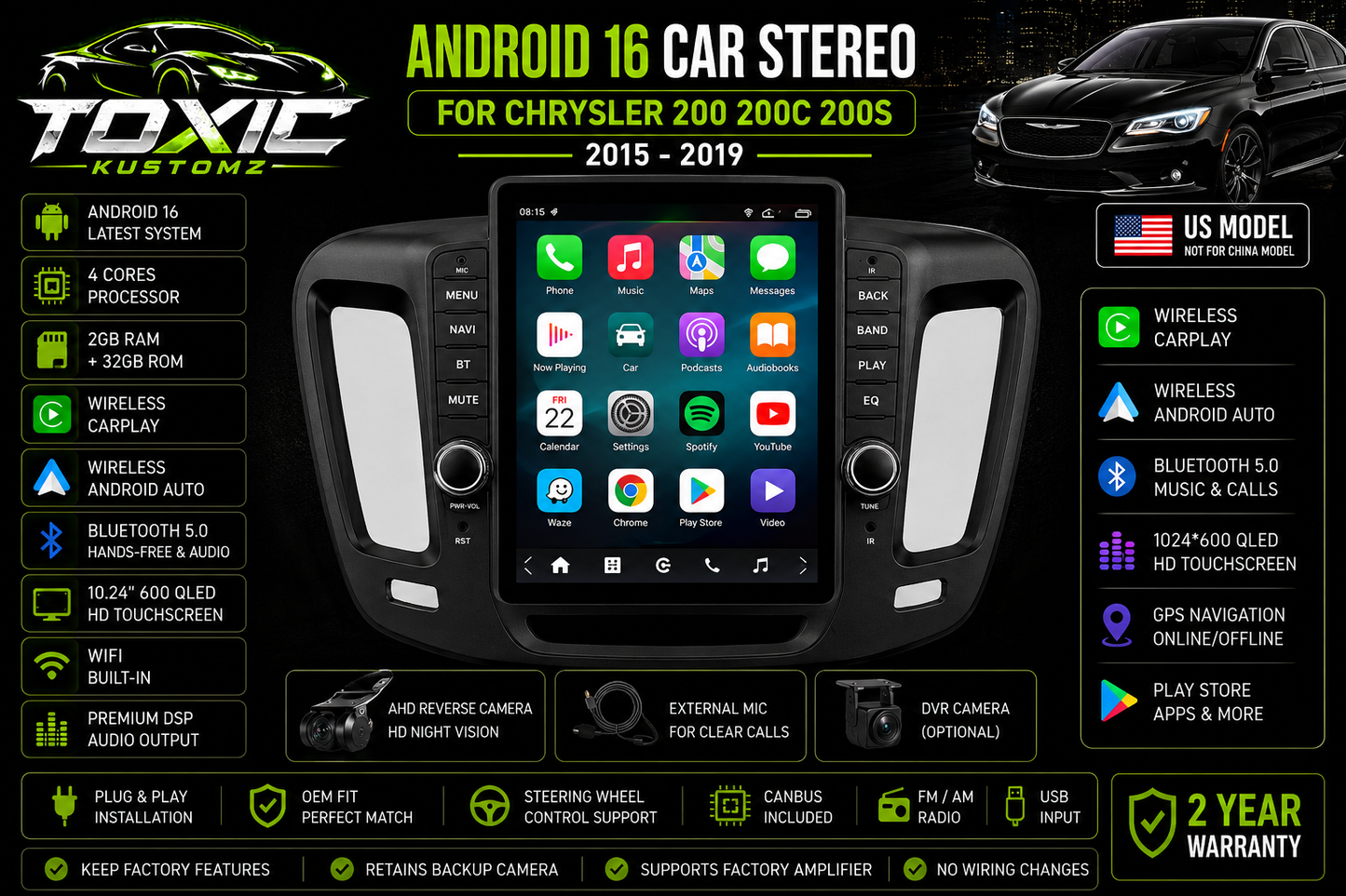 Toxic Connect™ 9.7" Android 16 Display | Chrysler 200 (2015–2019)