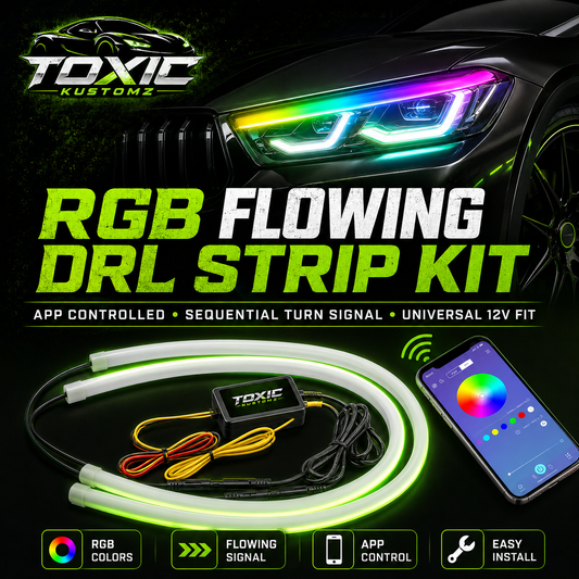 2PC RGB Flowing DRL Headlight Strip Kit – App Controlled Daytime Running Lights