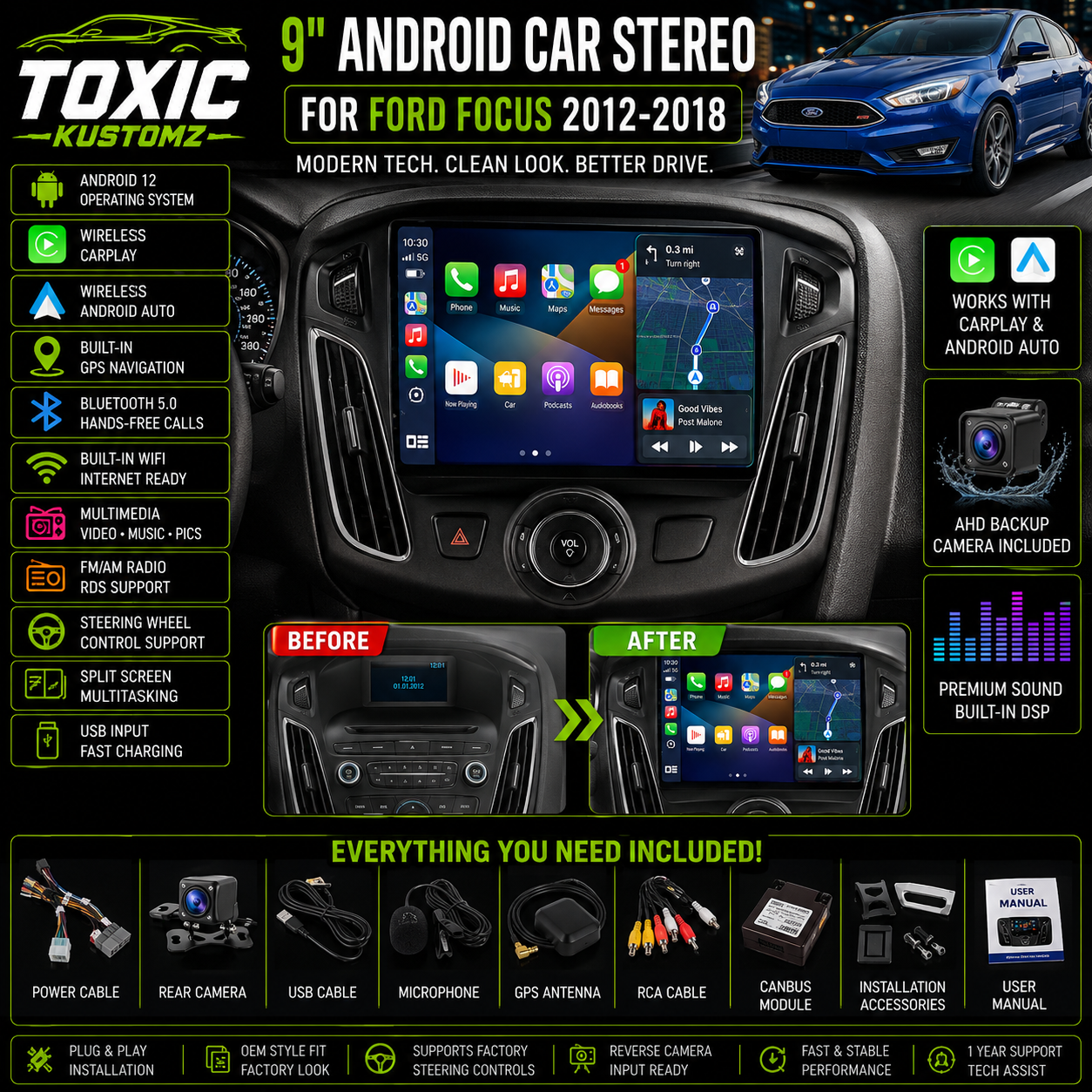 Toxic Connect™ 9" Android Display | Ford Focus (2012–2018)
